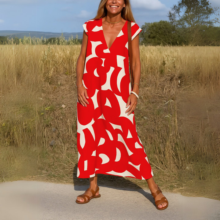 FRANCESCAH | RELAXED V-NECK MAXI DRESS