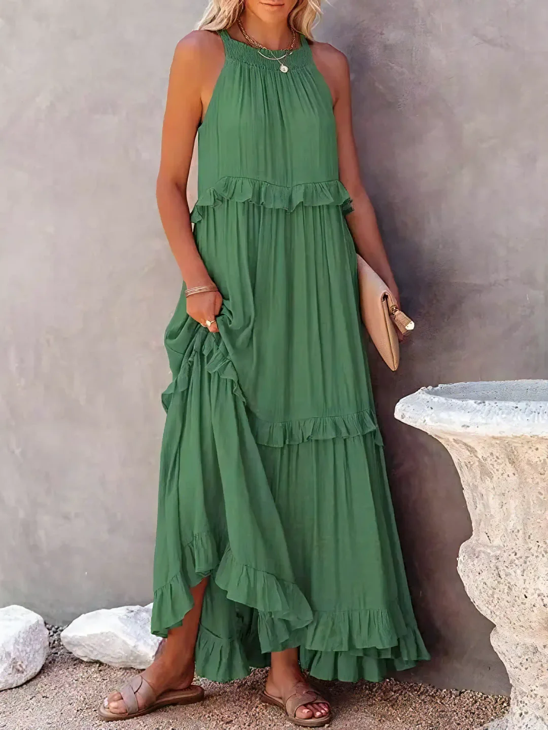 ENYA | RUFFLE DETAIL MAXI DRESS