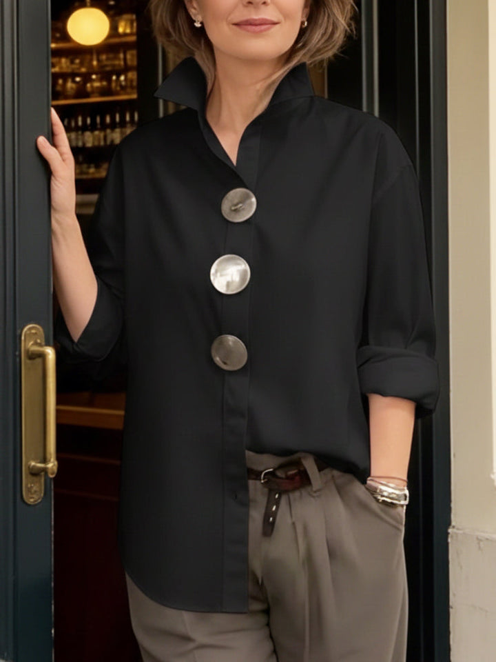 Rosaline | Elegant Statement Button Stand Collar Blouse
