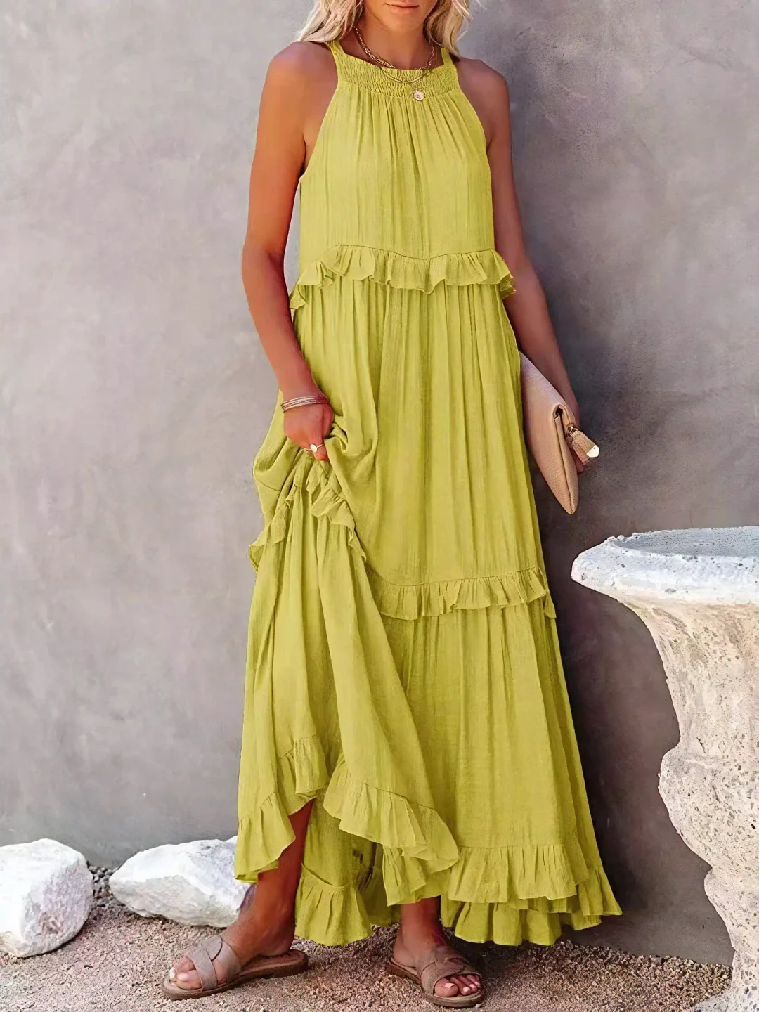 ENYA | RUFFLE DETAIL MAXI DRESS