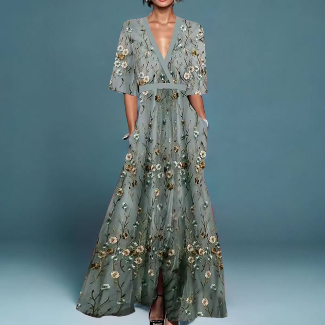Michelle -  Elegant Floral Wrap Dress