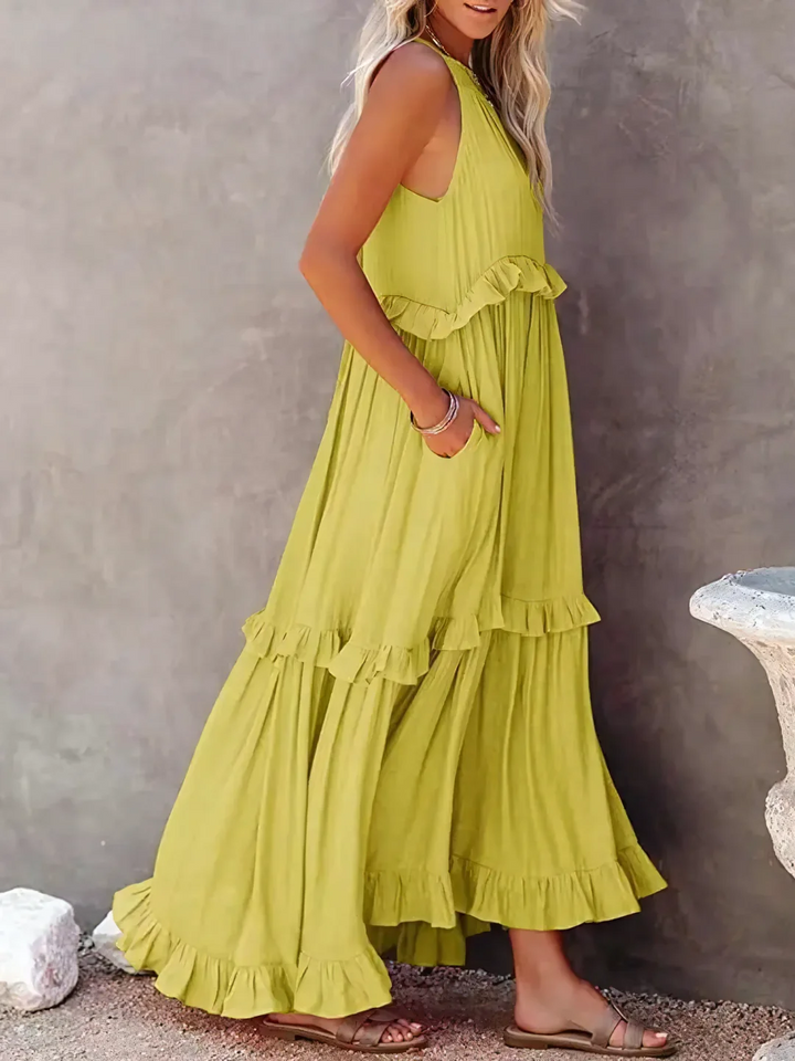 ENYA | RUFFLE DETAIL MAXI DRESS