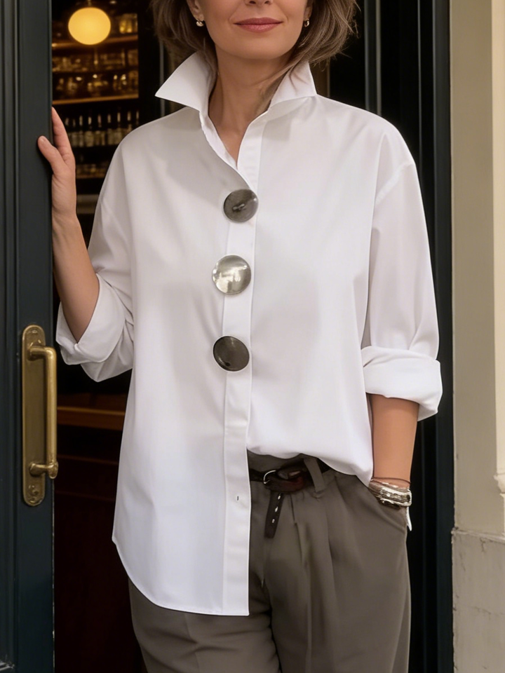 Rosaline | Elegant Statement Button Stand Collar Blouse