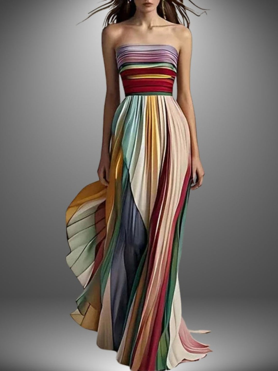 Signature Line Chloe - Colorful Stripes Tube Top Maxi Dress Refined Look