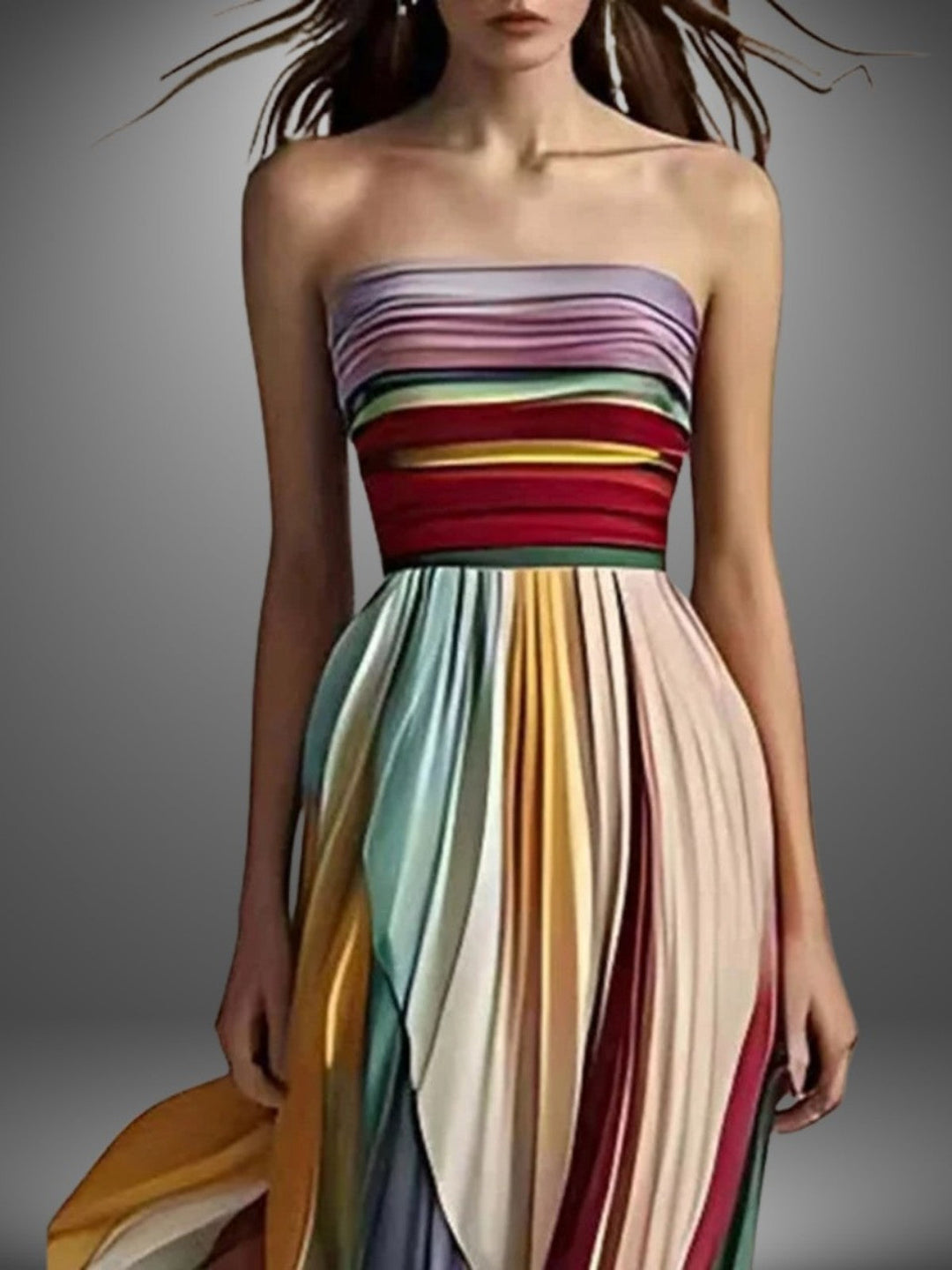 Signature Line Chloe - Colorful Stripes Tube Top Maxi Dress Refined Look