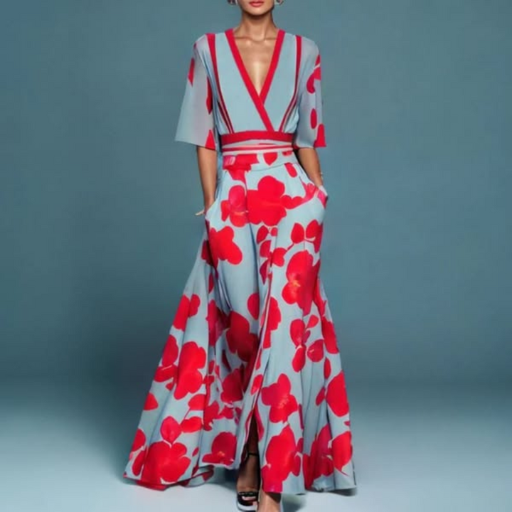 Michelle -  Elegant Floral Wrap Dress