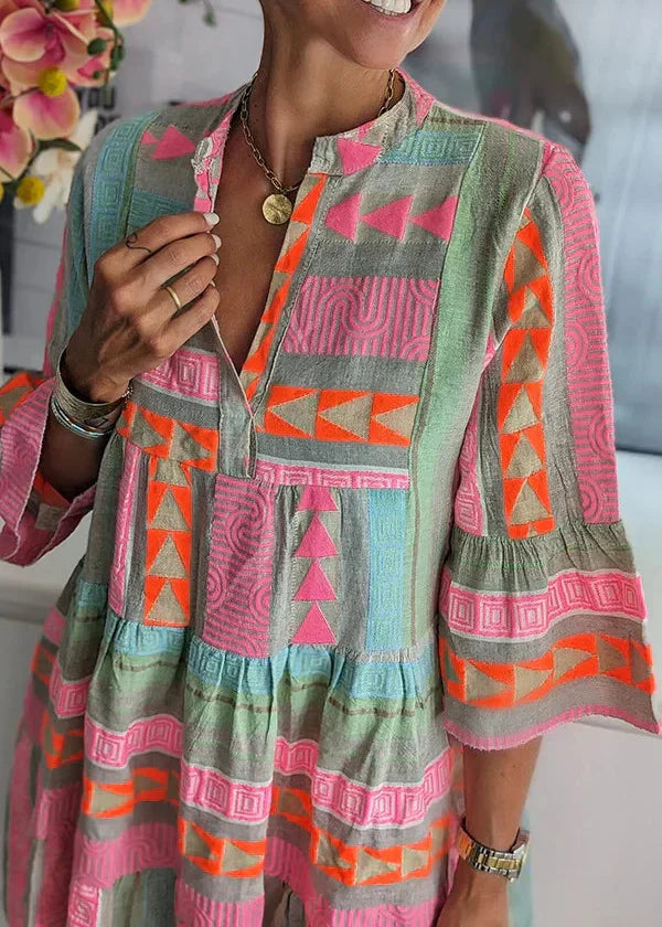 Clara - Breezy V-Neck Boho Midi Dress