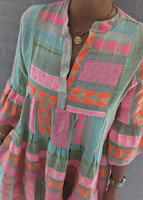 Clara - Breezy V-Neck Boho Midi Dress