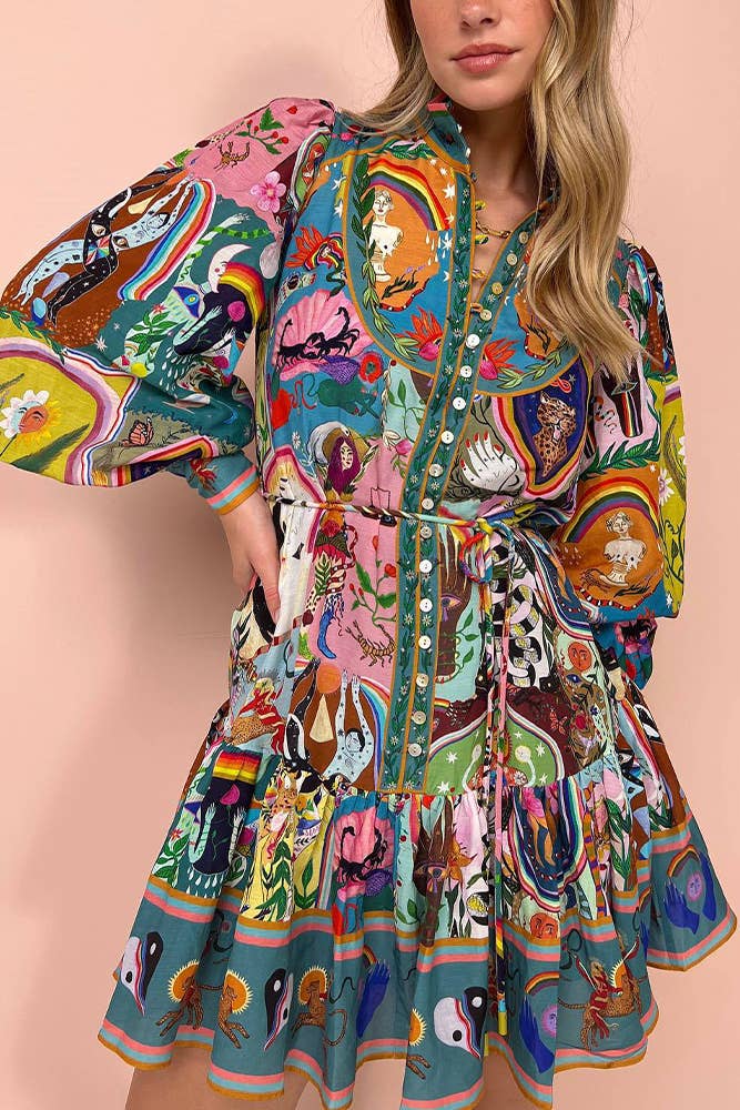 Unishe - Graffiti Evergreen Printing Mini Dress