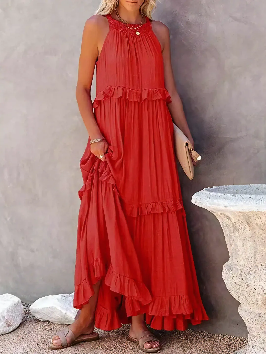 ENYA | RUFFLE DETAIL MAXI DRESS