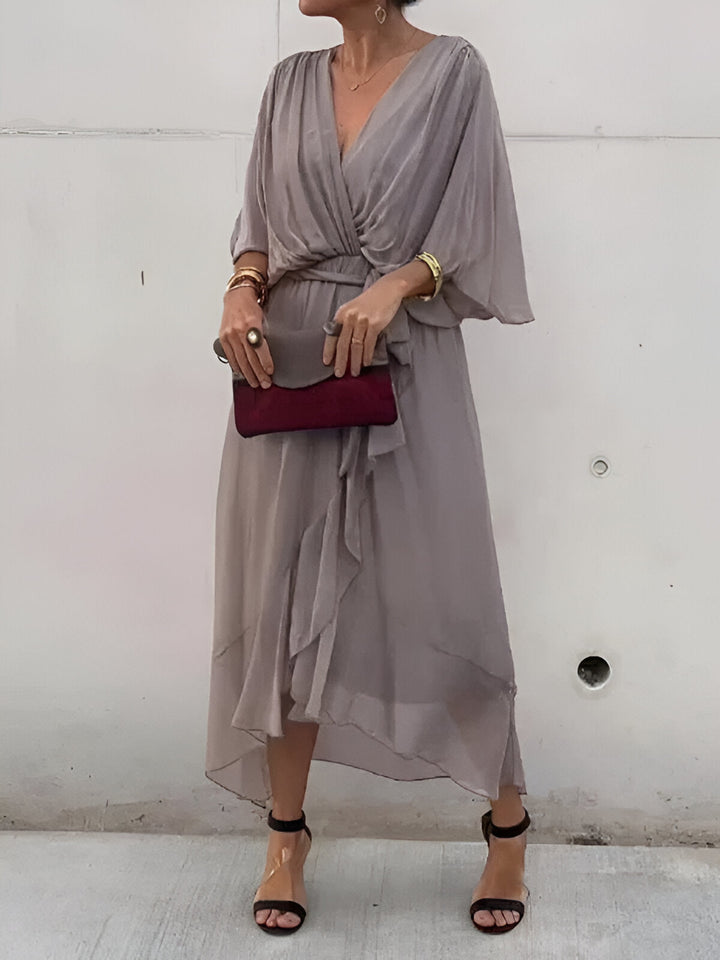 Margery™ | Elegant V-Neck Chiffon Midi Dress