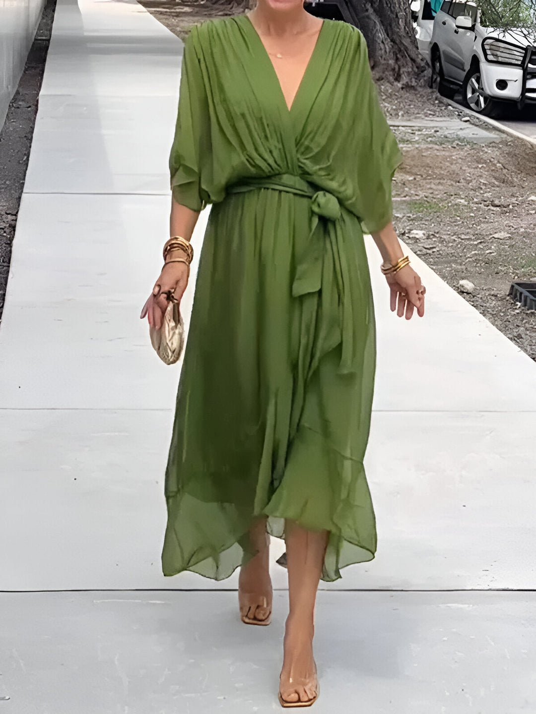 Margery™ | Elegant V-Neck Chiffon Midi Dress