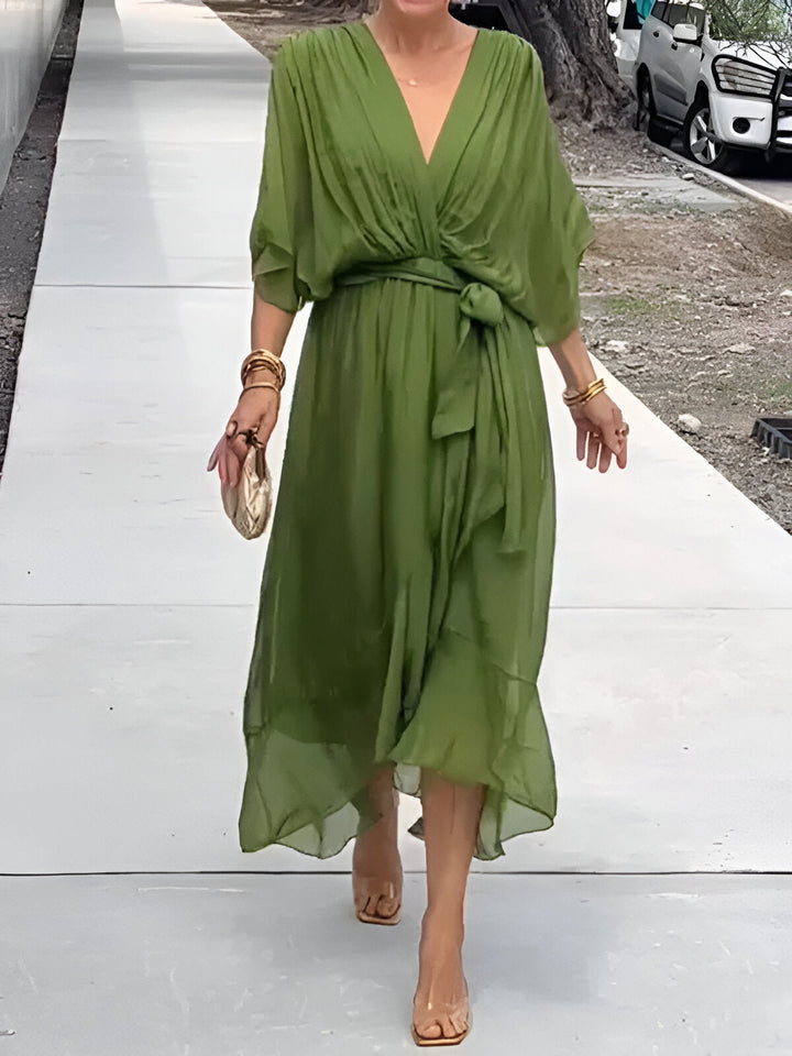 Margery™ | Elegant V-Neck Chiffon Midi Dress