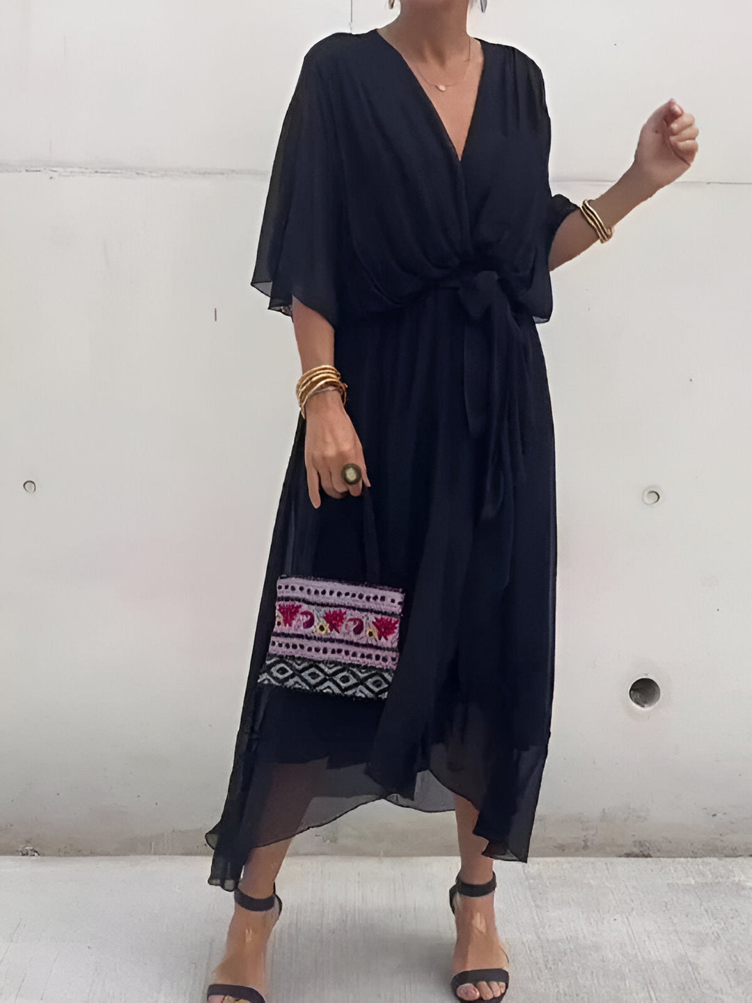 Margery™ | Elegant V-Neck Chiffon Midi Dress