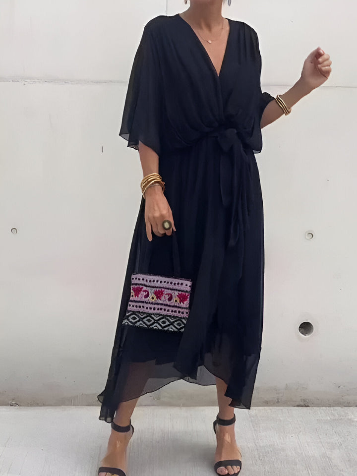 Margery™ | Elegant V-Neck Chiffon Midi Dress