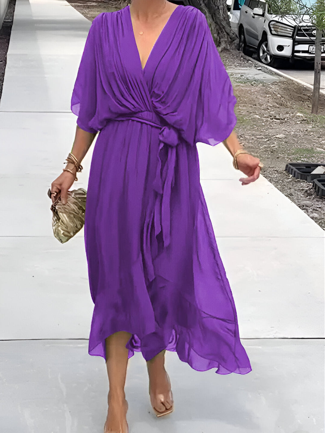 Margery™ | Elegant V-Neck Chiffon Midi Dress