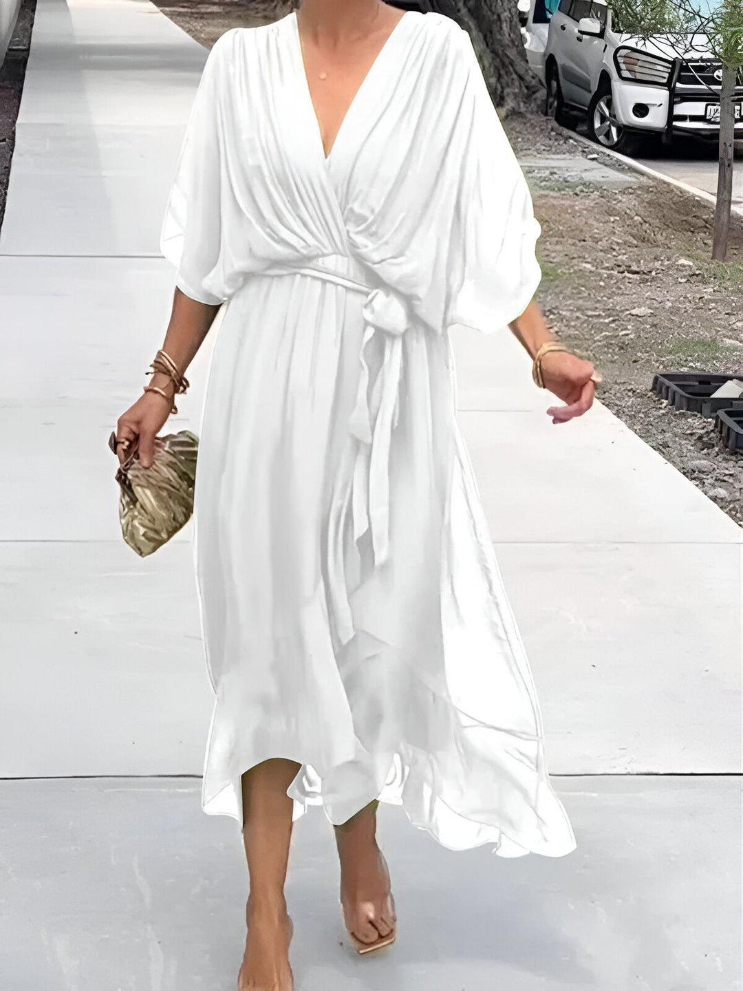Margery™ | Elegant V-Neck Chiffon Midi Dress