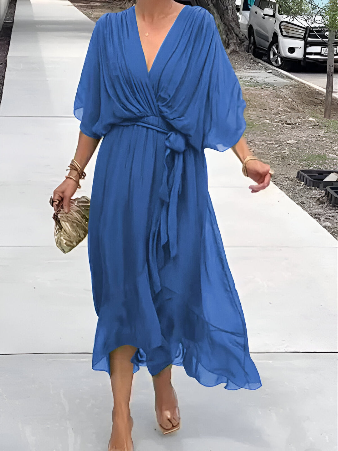 Margery™ | Elegant V-Neck Chiffon Midi Dress