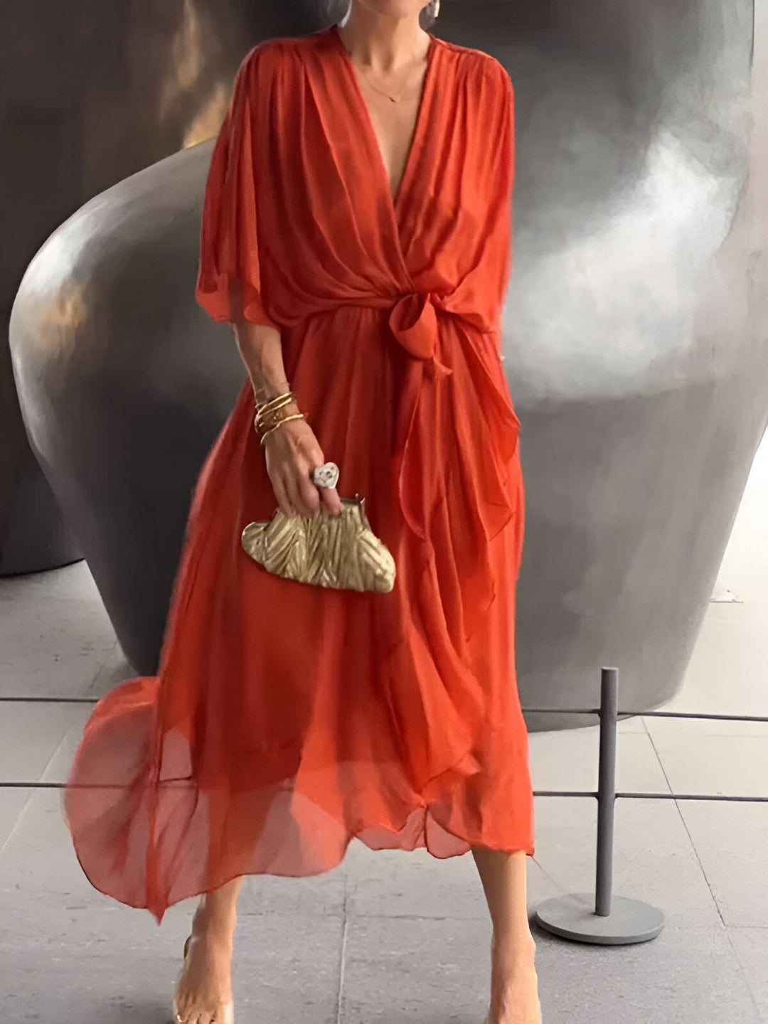 Margery™ | Elegant V-Neck Chiffon Midi Dress