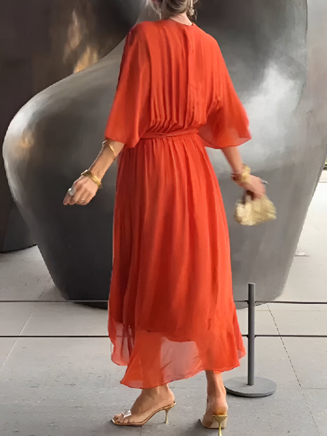 Margery™ | Elegant V-Neck Chiffon Midi Dress
